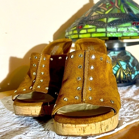 Michael Kors Woodstock heeled & pump slides Suede & Cork in GUC Sz 6 - Picture 4 of 8